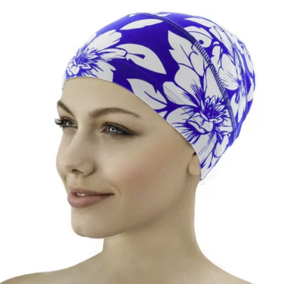 bonnet de bain tissu sport bleu blanc