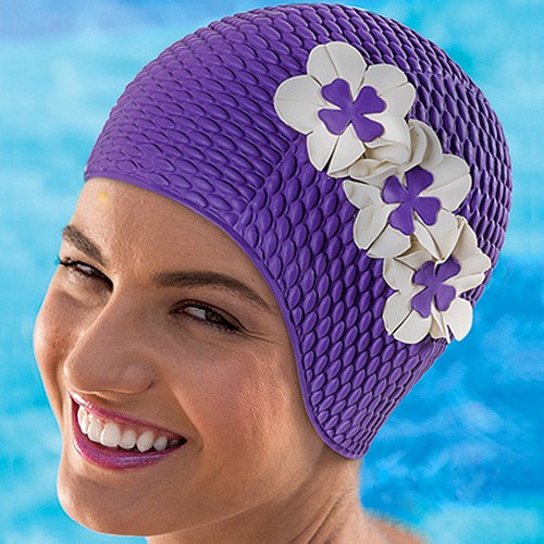 Bonnet de bain Gaufré Mauve avec fleurs - Bonnet de Bain Fleurs, PROMO -  Wimex Europe Boutique